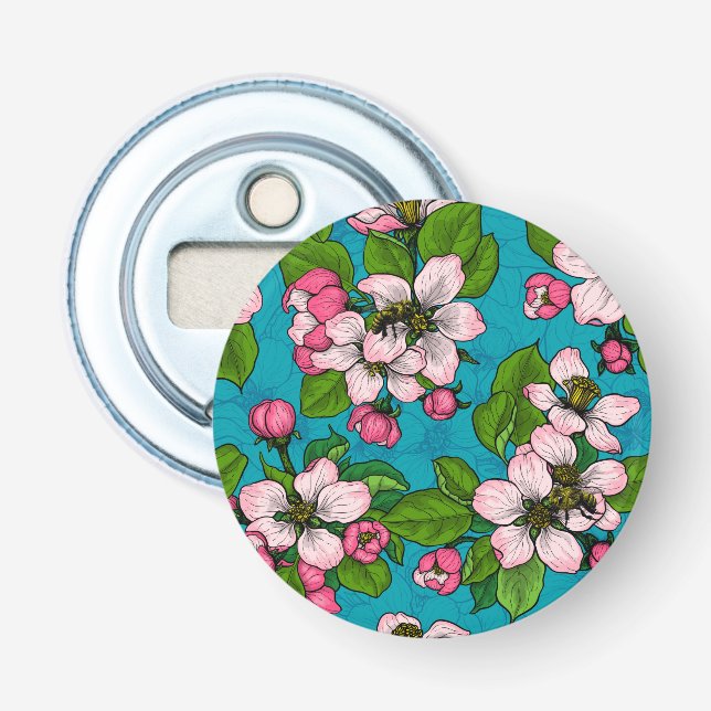 Apple blossom on turquoise bottle opener (Front)