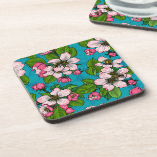 Apple blossom on turquoise coaster