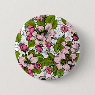 Apple blossom on white 6 cm round badge
