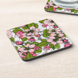 Apple blossom on white coaster