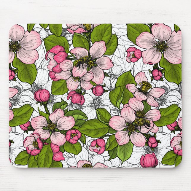 Apple blossom on white mouse pad (Front)