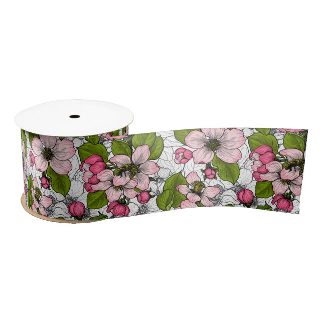 Apple blossom on white satin ribbon (Spool)