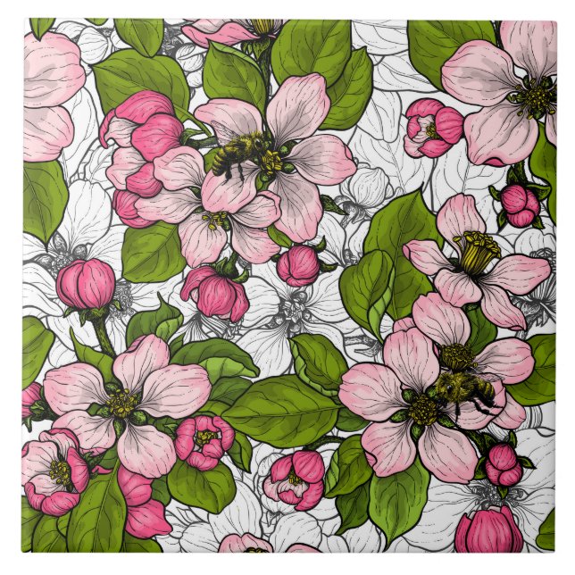 Apple blossom on white tile (Front)