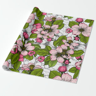 Apple blossom on white wrapping paper