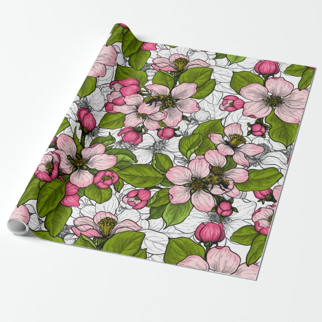 Apple blossom on white wrapping paper (Unrolled)