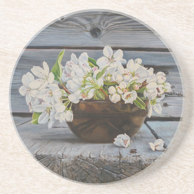 Apple Blossom Still Life – Original Fine Art Print Coaster (Front)