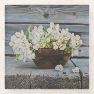 Apple Blossom Still Life – Original Fine Art Print Glass Coaster