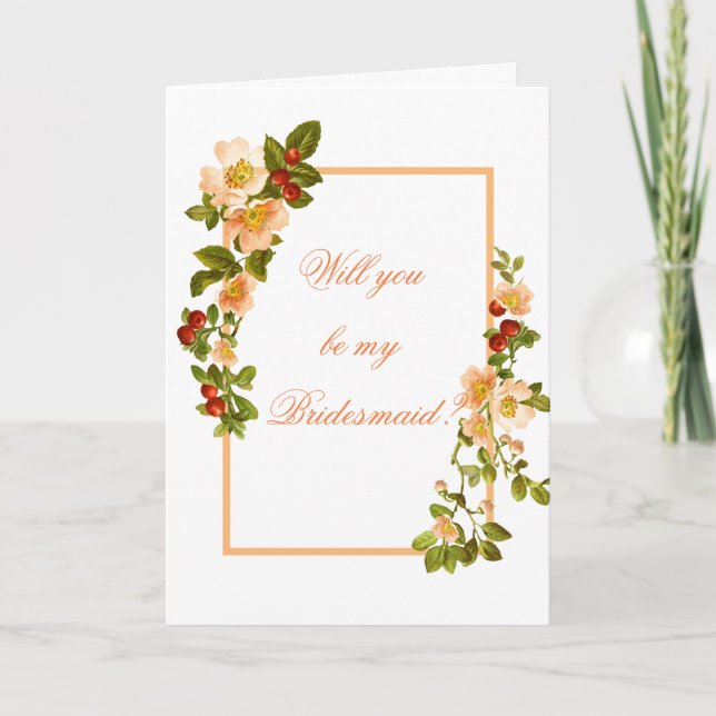 Apple Blossom Watercolor Stems Bridesmaid Card (Front)