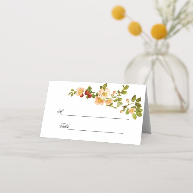 Apple Blossom Watercolor Stems Wedding Place Card (Front)