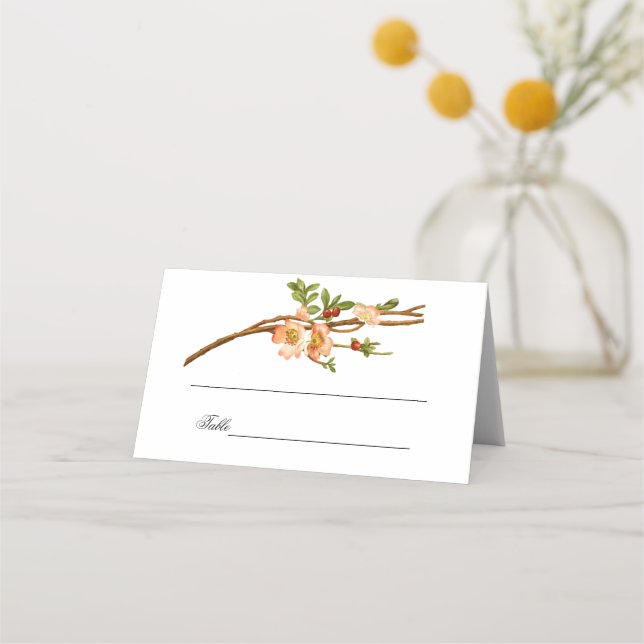 Apple Blossom Watercolor Stems Wedding Place Card (Front)