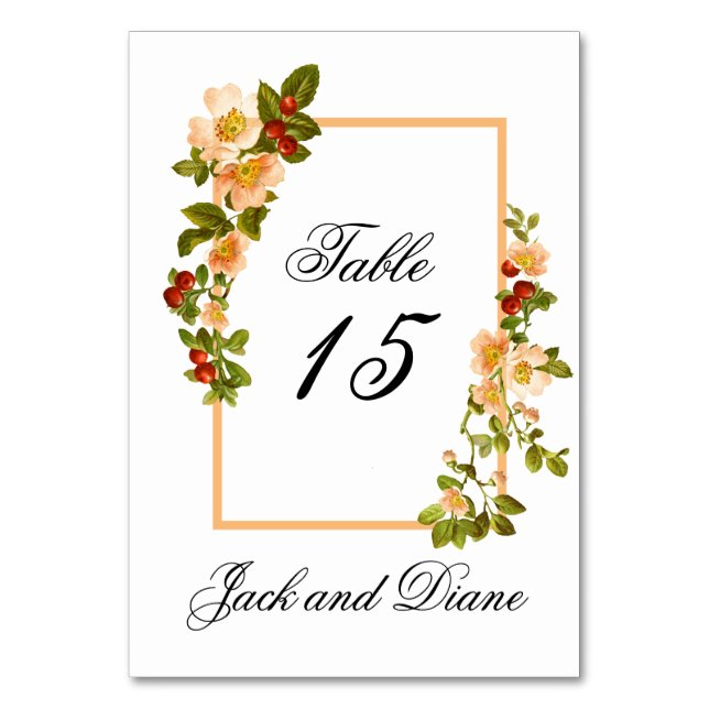 Apple Blossom Watercolor Stems Wedding Table Number (Front)