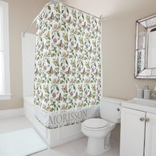 Apple Blossom Wreath Watercolor Shower Curtain