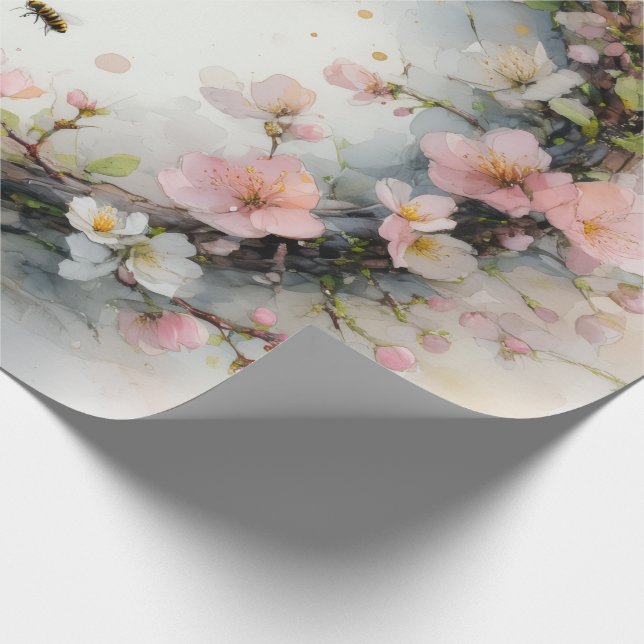 Apple Blossom Wreath Watercolor Wrapping Paper (Corner)