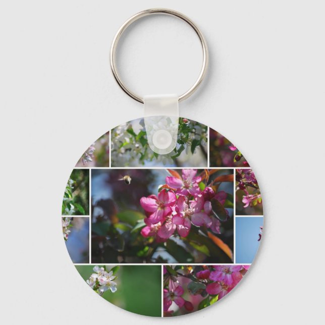 Apple Blossoms and Honey Bees Key Ring (Front)