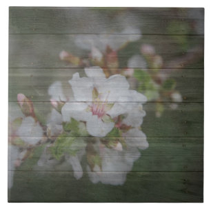 Apple Blossoms and Weathered Wood Tile