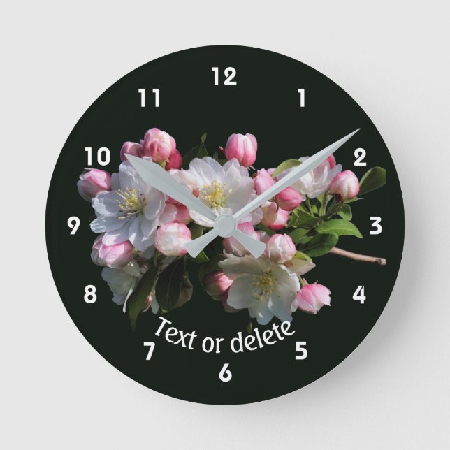 Apple Blossoms Floral Personalised  Round Clock (Front)