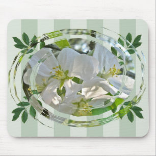 Apple Blossoms Green Stripes Mousepad