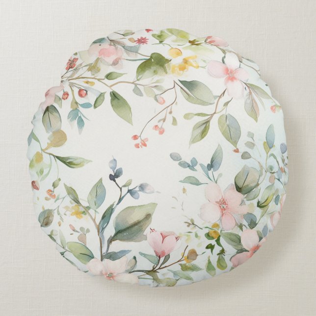Apple blossoms inspired round cushion (Front)