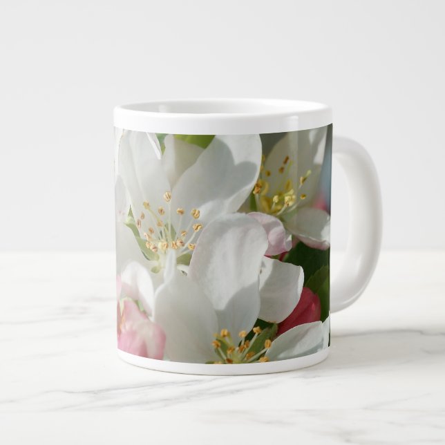 Apple Blossoms Pink & White Flowers Large Coffee Mug (Front Right)