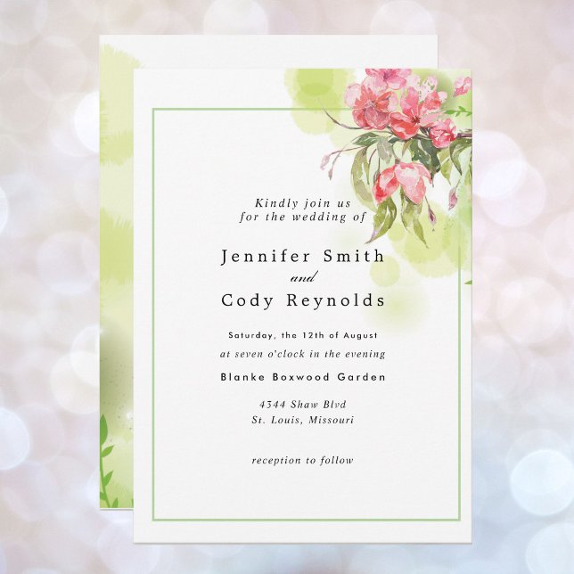 Apple Blossoms Watercolor Pinks Garden Wedding Invitation (Creator Uploaded)