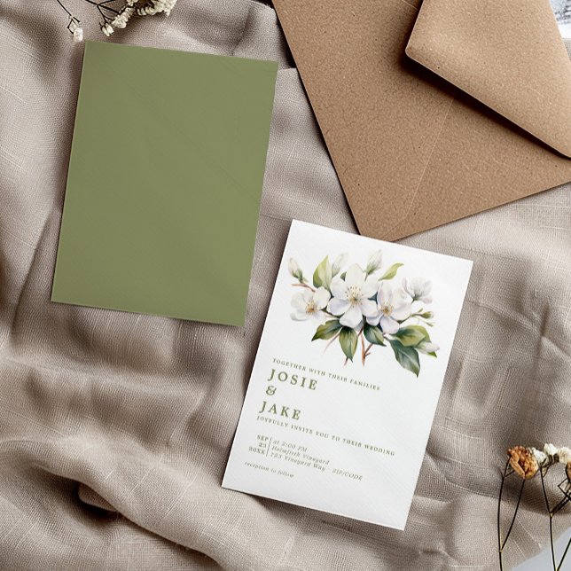 Apple blossoms white flowers illustration wedding invitation (Elaborate apple blossoms white flowers illustration, muted watercolor wedding invitation.)