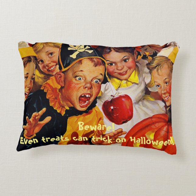 Apple Bobbing Dangers - Funny Custom Halloween Decorative Cushion (Back)