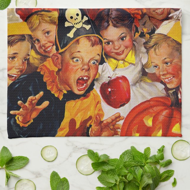Apple Bobbing Dangers - Funny Halloween Decoration Tea Towel (Folded)