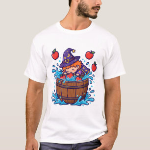 Apple Bobbing Witch Cute Halloween Game Art T-Shirt