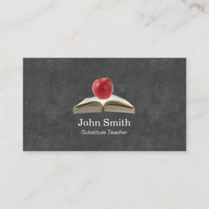 Apple & Book Chalkboard Background Teacher Business Card