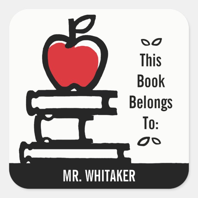 Apple Book Plate Add Name Square Sticker (Front)