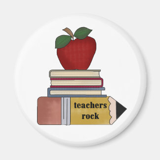 Apple, Books, Pencil Teachers Rock Magnet