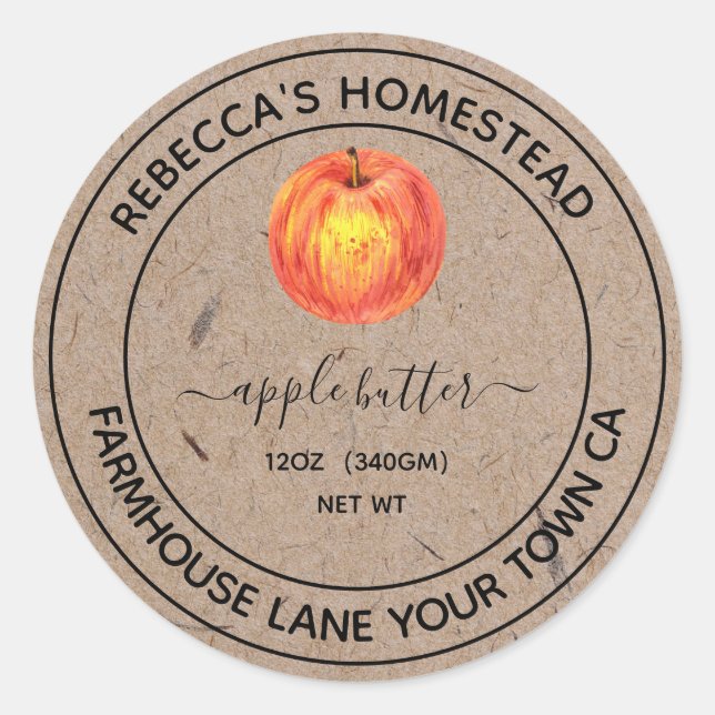Apple Butter Kraft Paper Canning Jar Labels (Front)