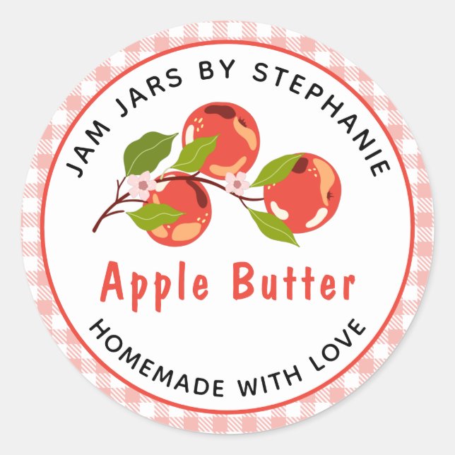 Apple Butter Red Plaid Home Canning Jar Lid Label (Front)
