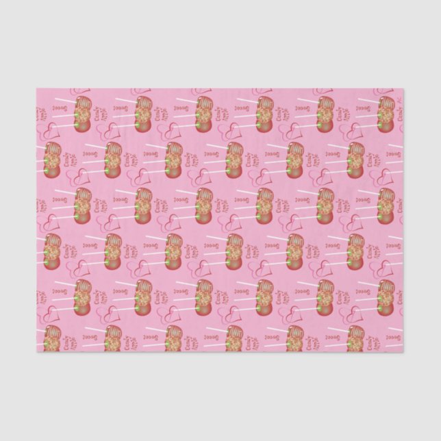 Apple Candy Pattern Pink Tissue Paper (Front)