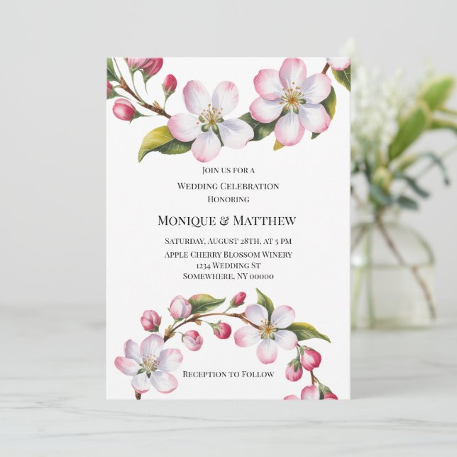 Apple Cherry Blossom Wedding Celebration  Invitation (Standing Front)