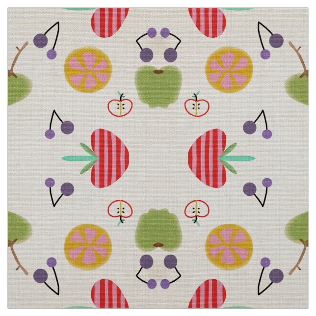 Apple Cherry Blueberry Fruits Fabric (Swatch)