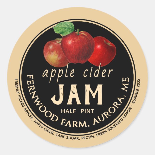 Apple Cider Jam Sauce Jelly Label Kraft Homemade  (Front)