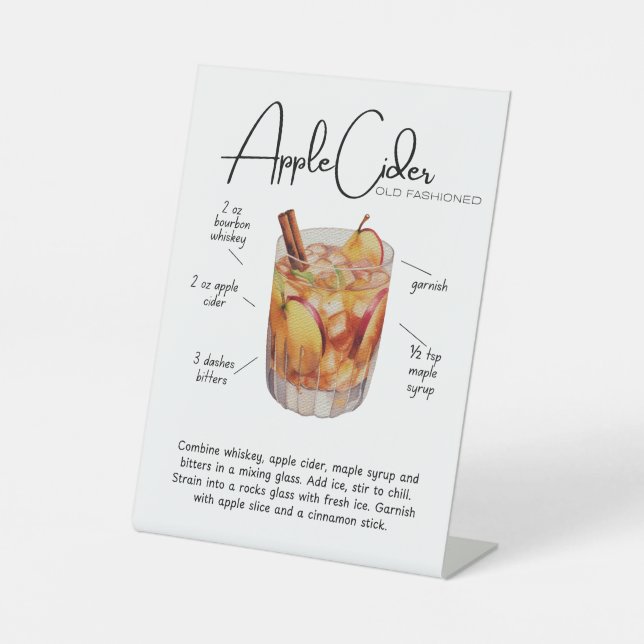 Apple Cider Old-Fashioned Cocktail Pedestal Sign (Front)