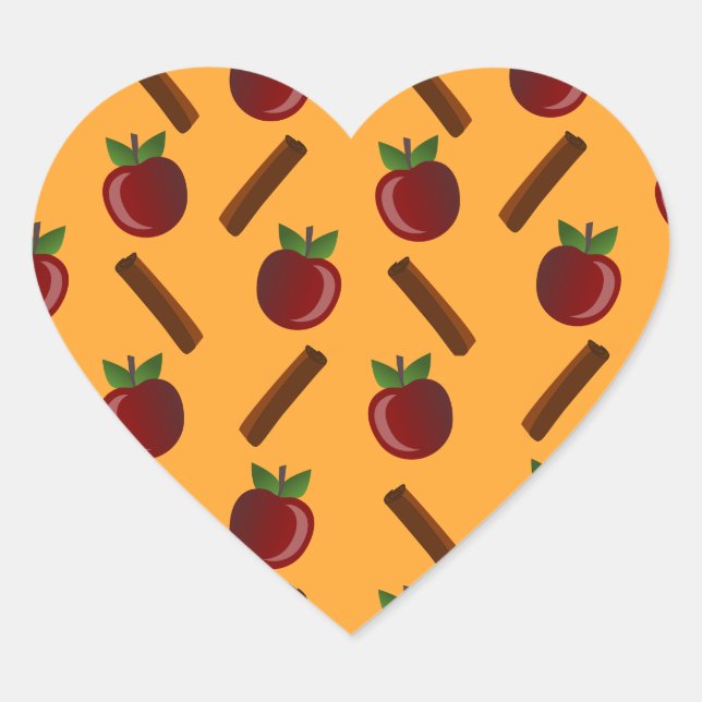 Apple Cinnamon Pattern Heart Sticker (Front)