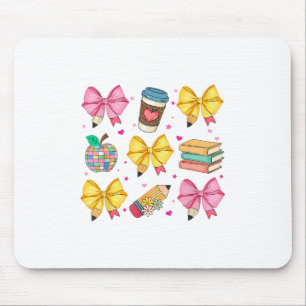 Apple Coquette Bow Books First Day Of School Back Mouse Pad