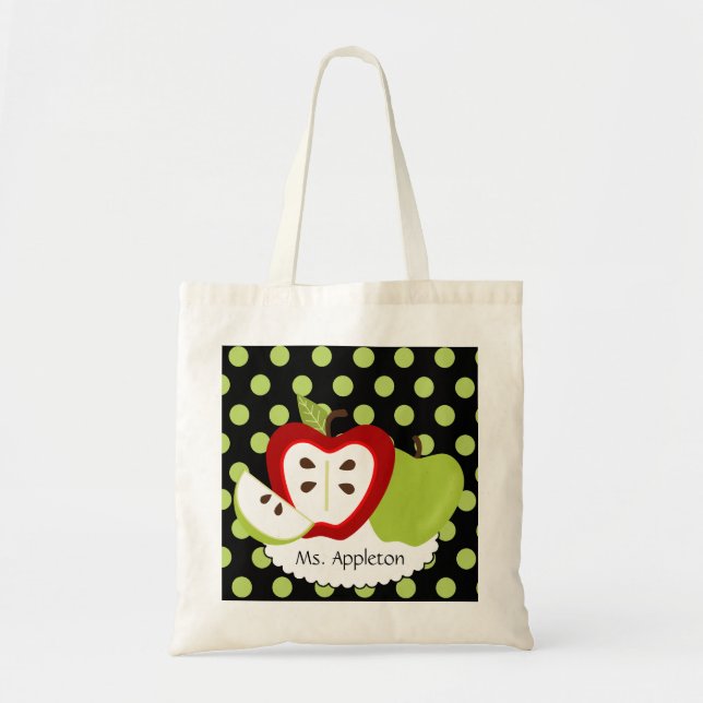Apple Dots Personalised Teacher Tote Bag (Front)