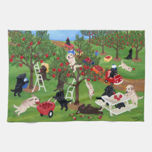 Apple Farm Labradors Painting Tea Towel