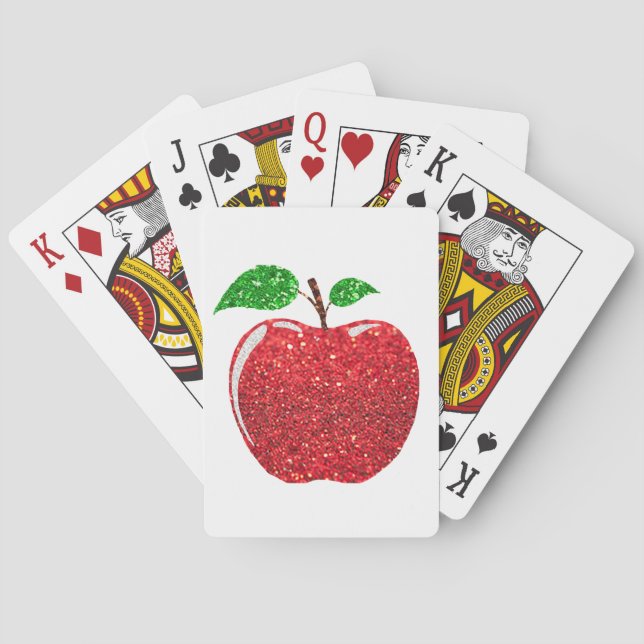 Apple Faux Red Glitter Playing Cards (Back)