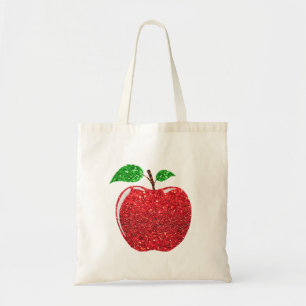 Apple Faux Red Glitter Tote Bag