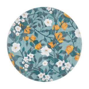 Apple Floral: Blooming Pattern Motif. Cutting Board