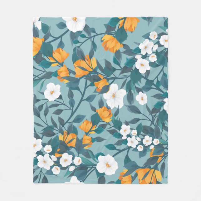 Apple Floral: Blooming Pattern Motif. Fleece Blanket (Front)