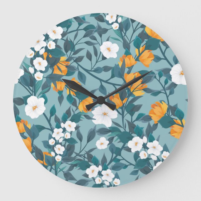 Apple Floral: Blooming Pattern Motif. Large Clock (Front)