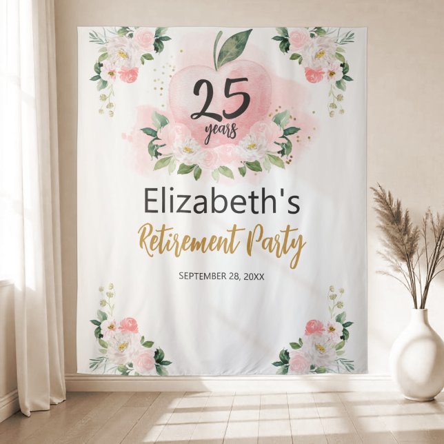 Apple Floral Teacher Retirement Party Backdrop Tapestry (Creator Uploaded)