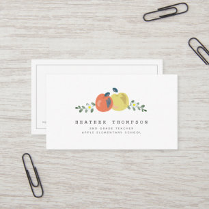 Apple Floral White Simple Teacher Business Card