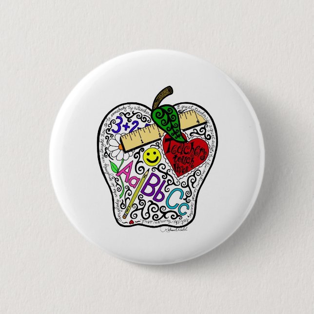 Apple for the teacher 6 cm round badge (Front)